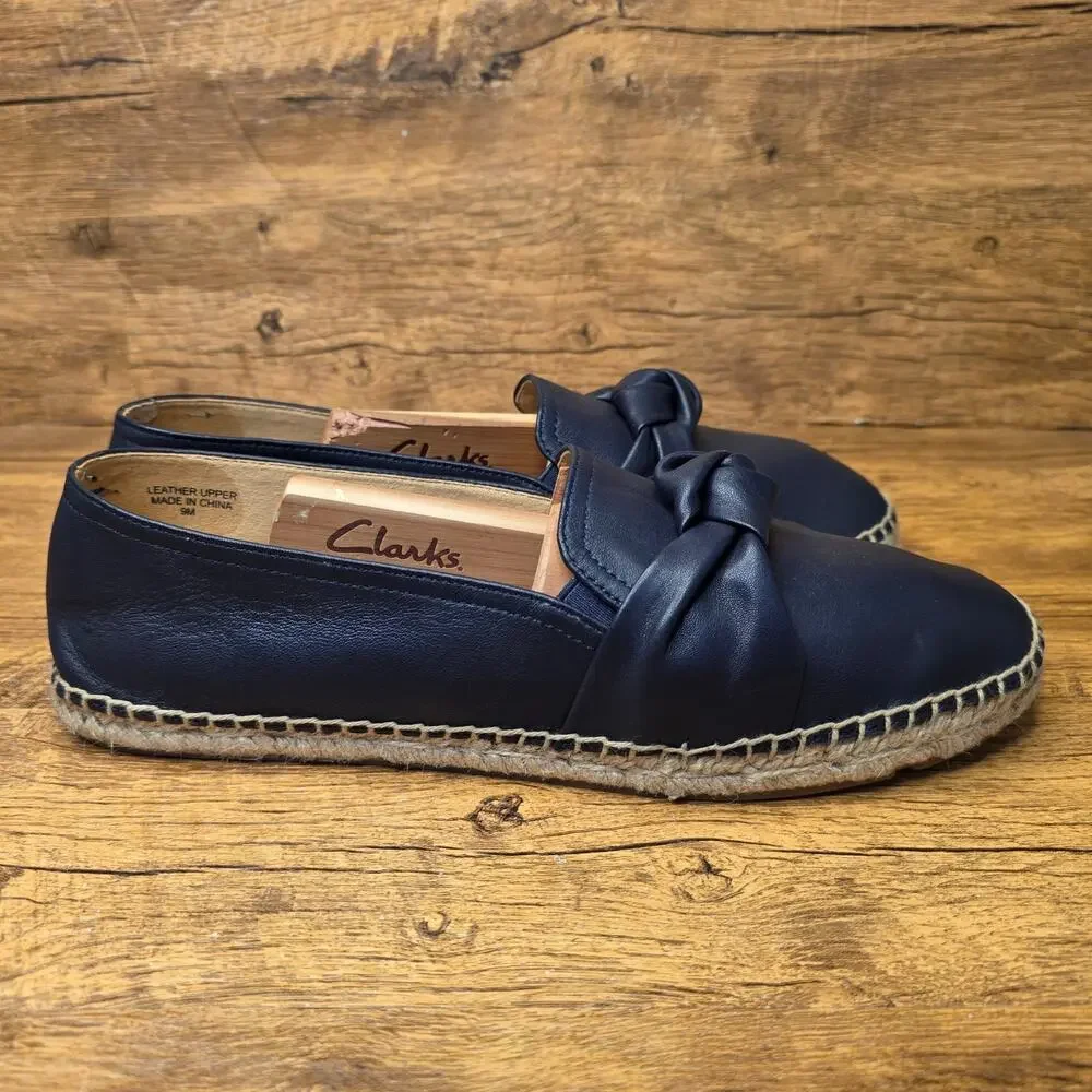 Talbots Izzy knot Soft Nappa Navy Leather Espadrilles Flats shoes sz 9M